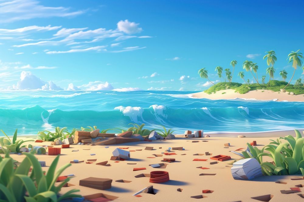 Beach outdoors cartoon summer. AI generated Image by rawpixel.