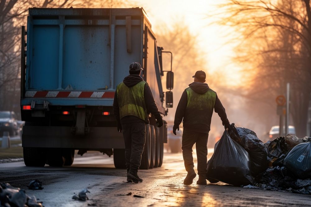 Garbage men truck vehicle working. AI generated Image by rawpixel.