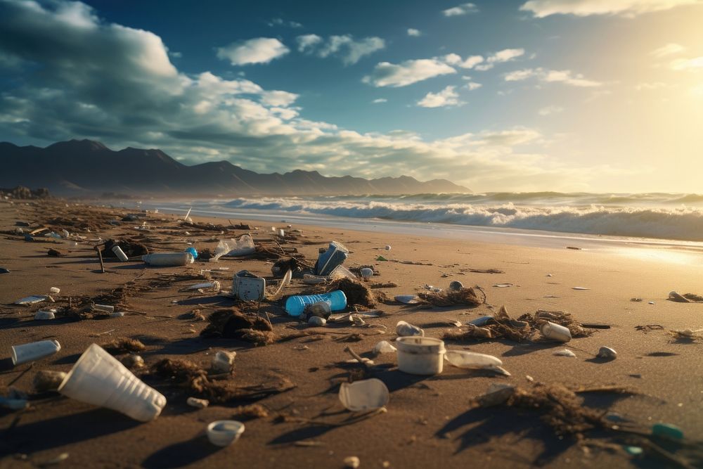 Beach pollution outdoors garbage. AI generated Image by rawpixel.