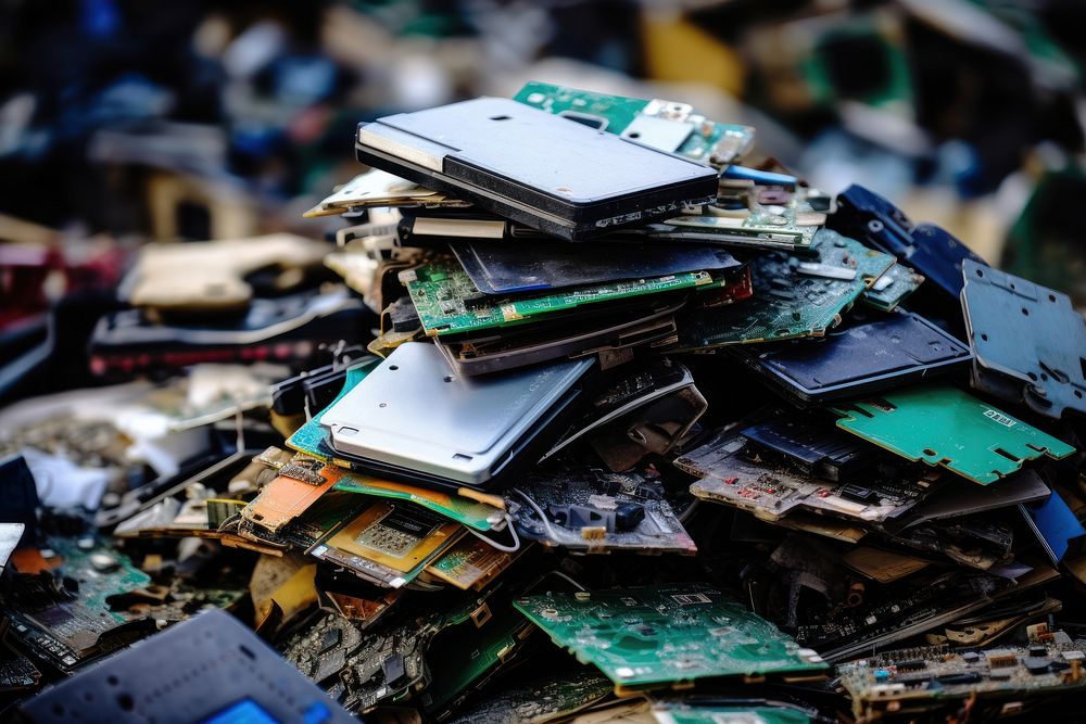 E-waste heap backgrounds electronics technology. AI generated Image by rawpixel.