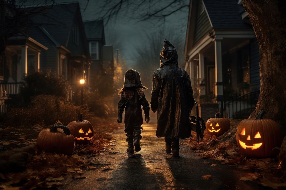 Halloween child anthropomorphic jack-o'-lantern. 