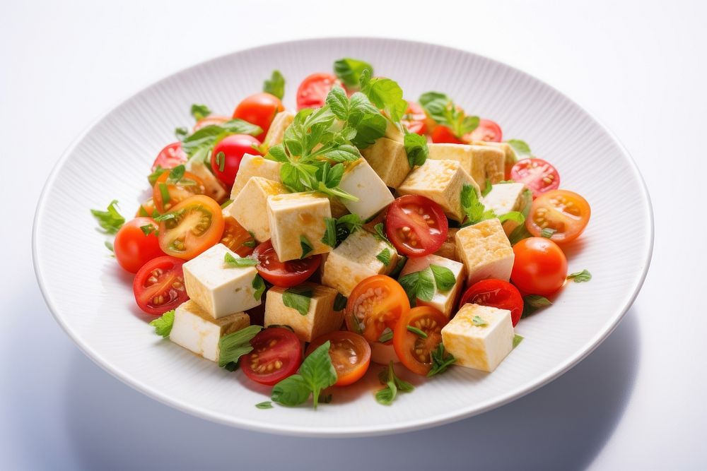 Silken Tofu Salad salad food plate. AI generated Image by rawpixel.