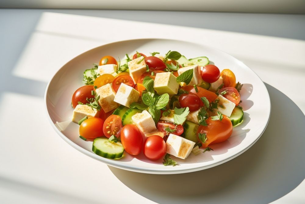 Silken Tofu Salad salad food plate. AI generated Image by rawpixel.