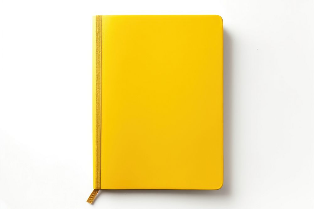 Notebook yellow diary white background. 