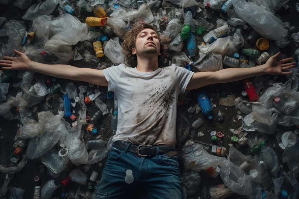 Waste plastic garbage adult male. AI generated Image by rawpixel.