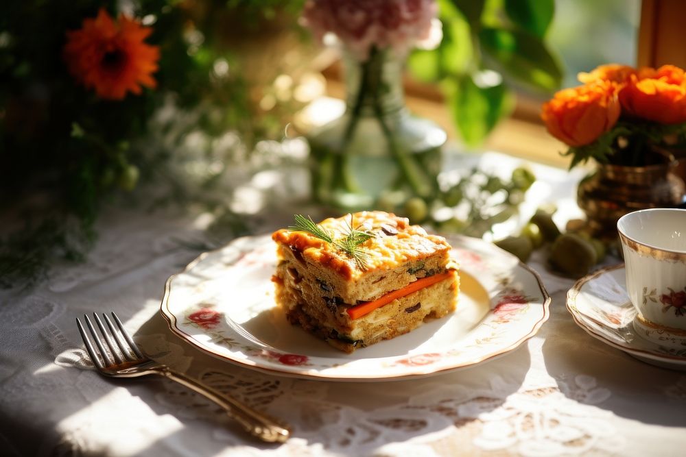 Vegetable cake vegetable dessert plate. AI generated Image by rawpixel.
