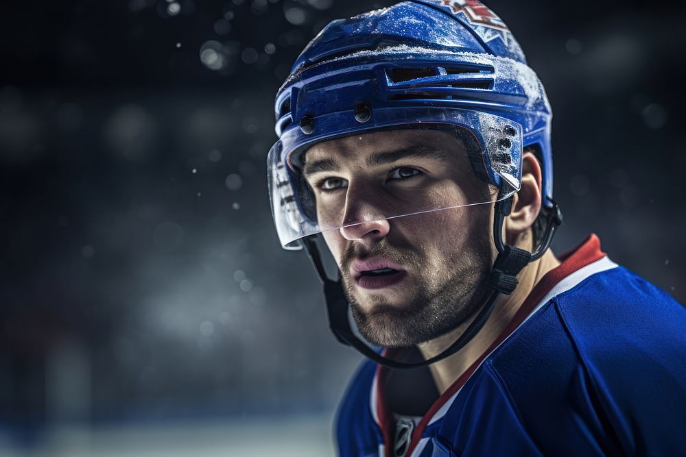 Ice hockey players helmet adult determination. 