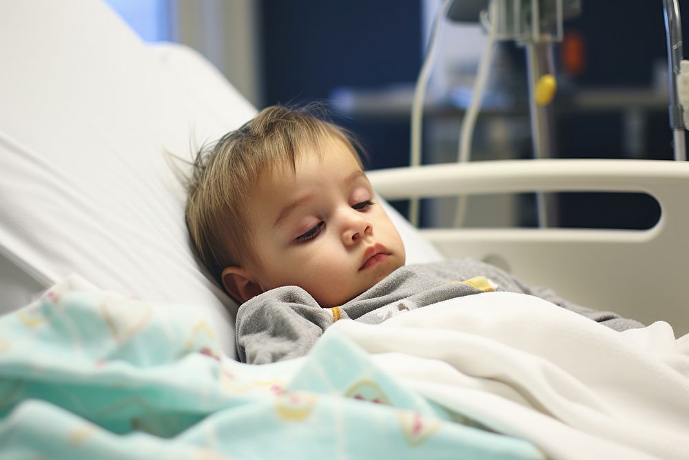 Toddler sick hospital blanket baby. AI generated Image by rawpixel.