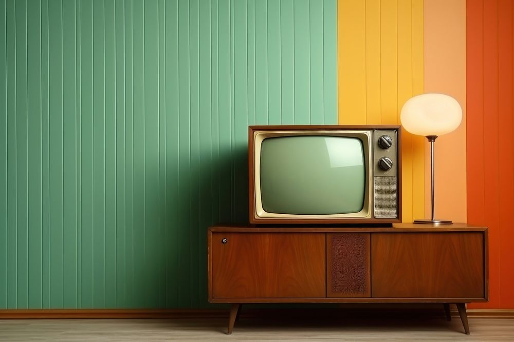 Vintage television screen room architecture. AI generated Image by rawpixel.