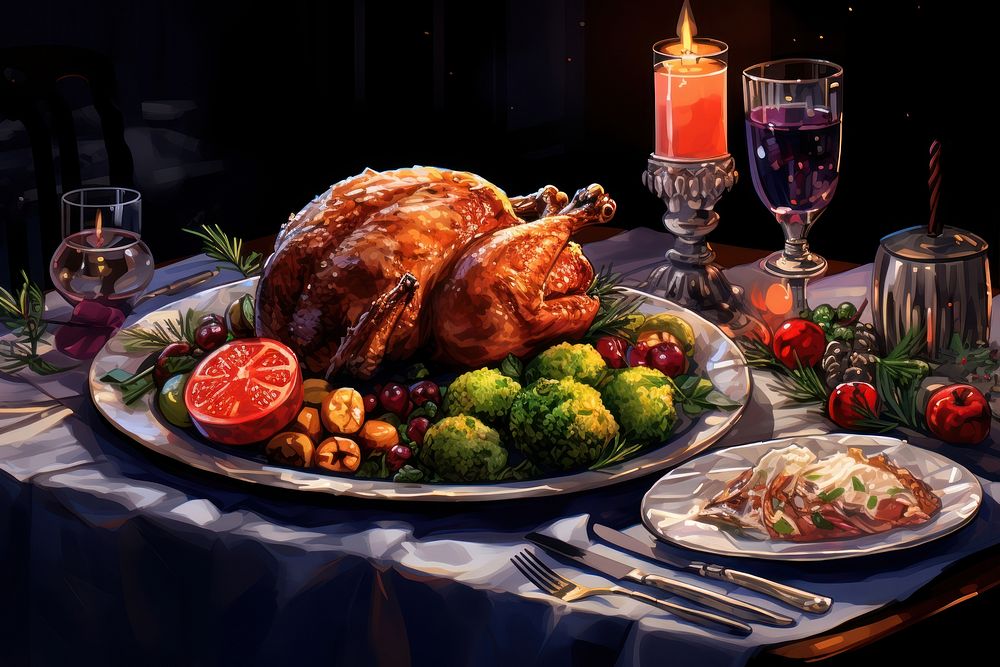 Christmas dinner supper candle table. AI generated Image by rawpixel.