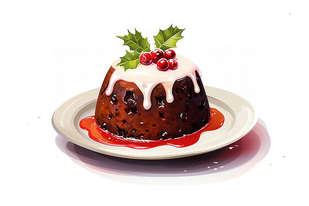 Christmas pudding dessert berry fruit. AI generated Image by rawpixel.