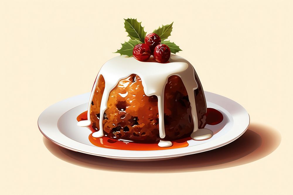 Christmas pudding dessert plate food. 