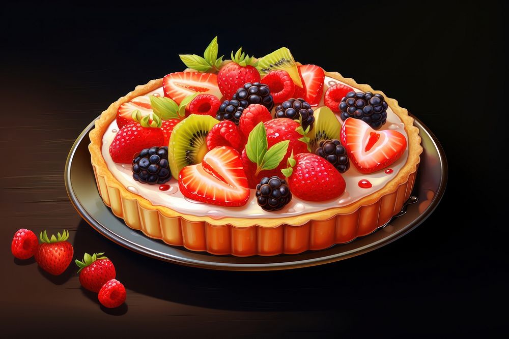 Fruit tart strawberry dessert cream. AI generated Image by rawpixel.