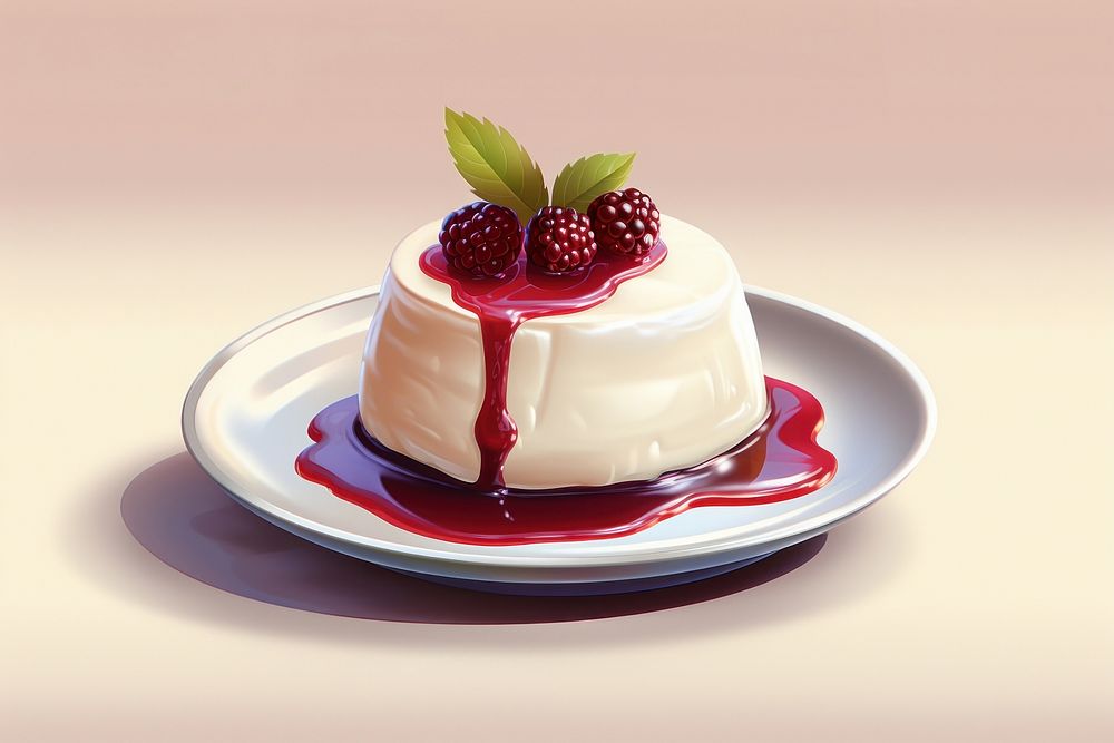 Panna cotta raspberry dessert fruit. AI generated Image by rawpixel.