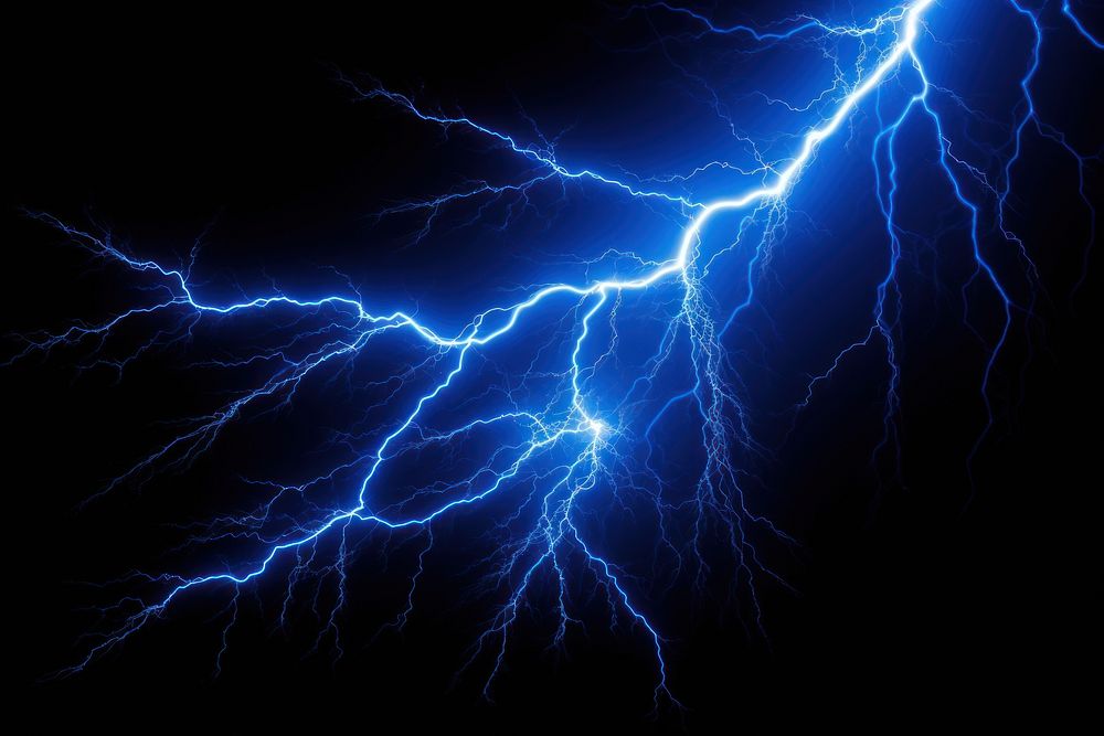 Blue lightning effect, black background, AI generated image by rawpixel