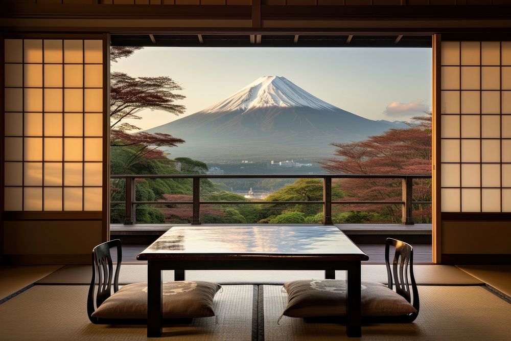 Japanese ryokan room architecture building nature. AI generated Image by rawpixel.