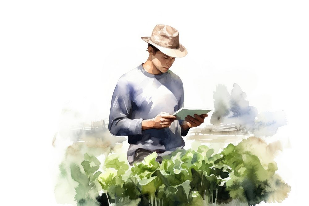 Smart agriculture farmer outdoors reading adult. AI generated Image by rawpixel.