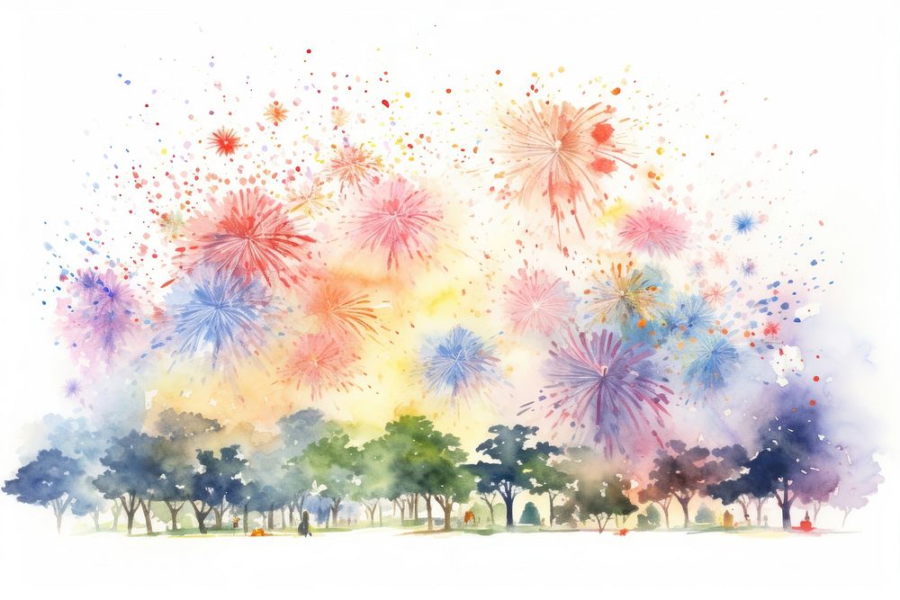 Japanese firework festival fireworks painting plant. AI generated Image by rawpixel.