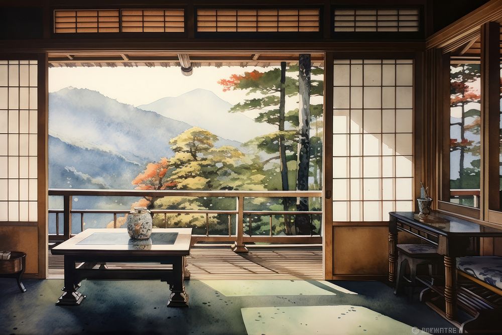 Japanese ryokan architecture building window. AI generated Image by rawpixel.