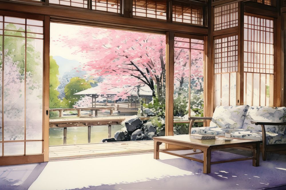 Japanese ryokan window architecture furniture. AI generated Image by rawpixel.
