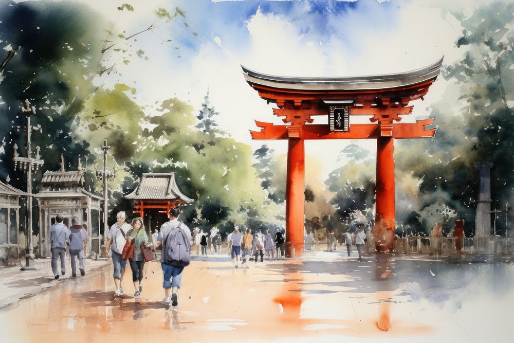 Japan tourist spot gate walking torii. AI generated Image by rawpixel.