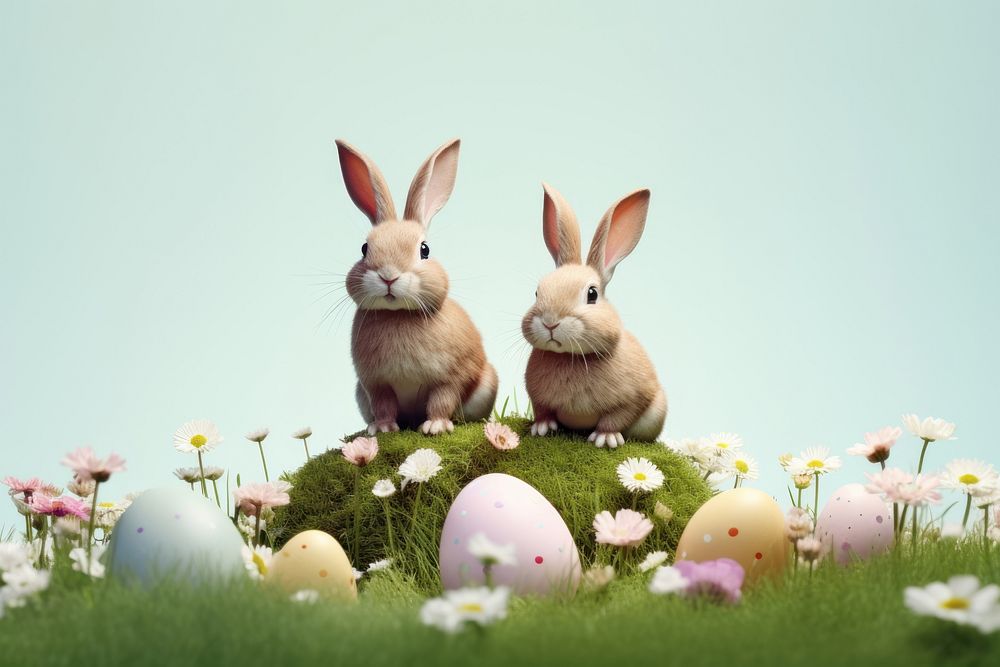 Two bunnys egg animal mammal. AI generated Image by rawpixel.