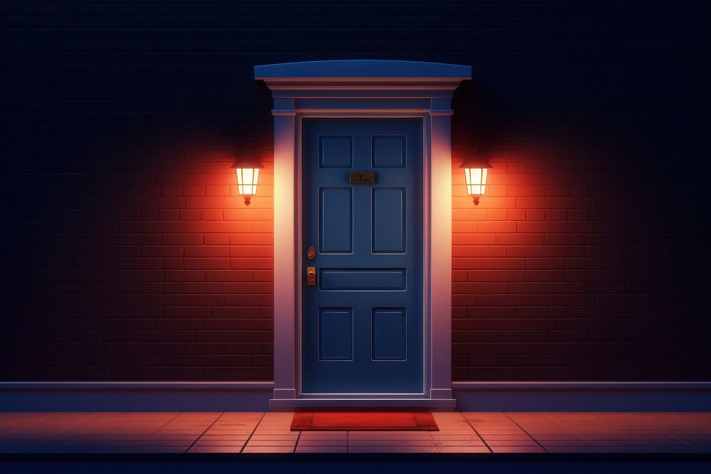 Front door lighting night architecture. AI generated Image by rawpixel.