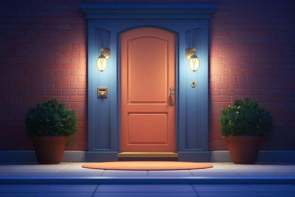 Front door architecture building night. AI generated Image by rawpixel.