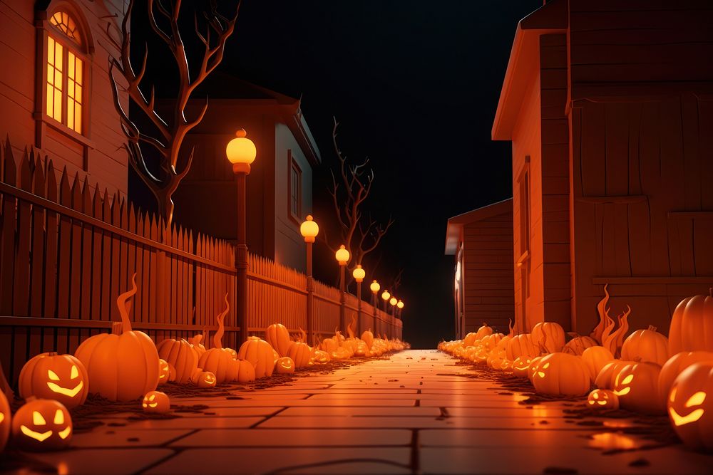 Halloween sidewalk night anthropomorphic.