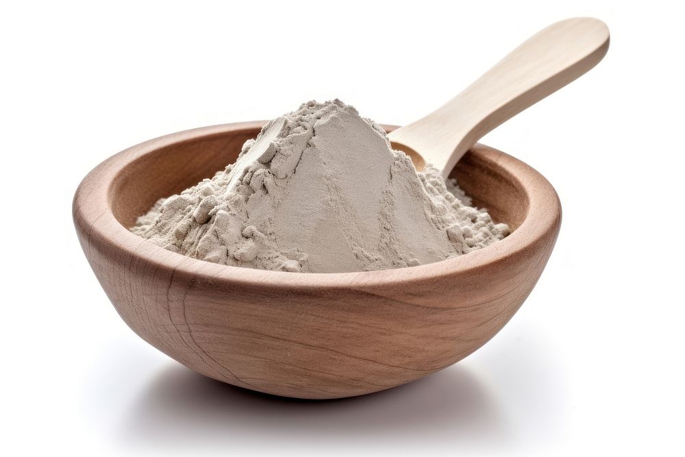 Clay gray powder bowl spoon white background. AI generated Image by rawpixel.