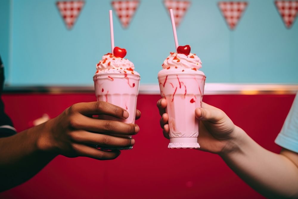 Sharing a milkshake dessert sundae drink. AI generated Image by rawpixel.
