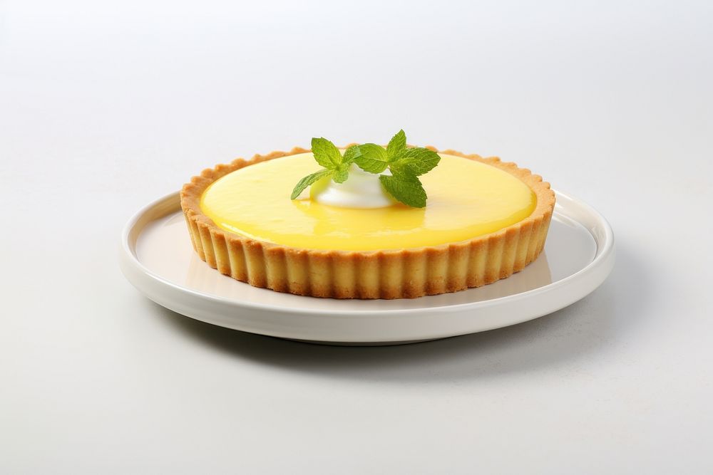 Lemon meringe tart cheesecake dessert plate. AI generated Image by rawpixel.