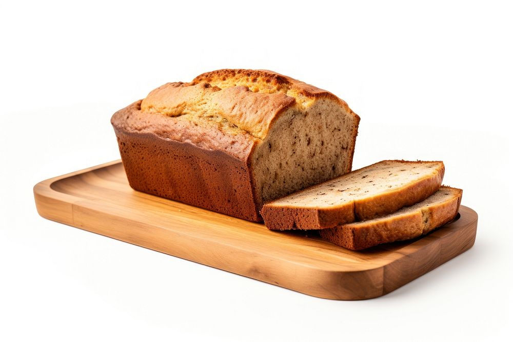 Banana bread sliced food wood white background. 