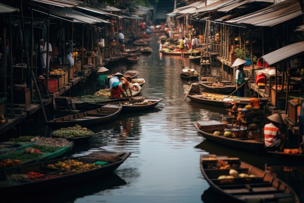 Floating market architecture outdoors building. AI generated Image by rawpixel.
