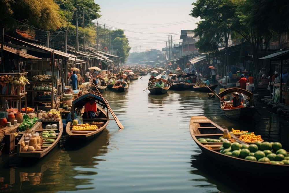 Floating market architecture waterfront outdoors. 