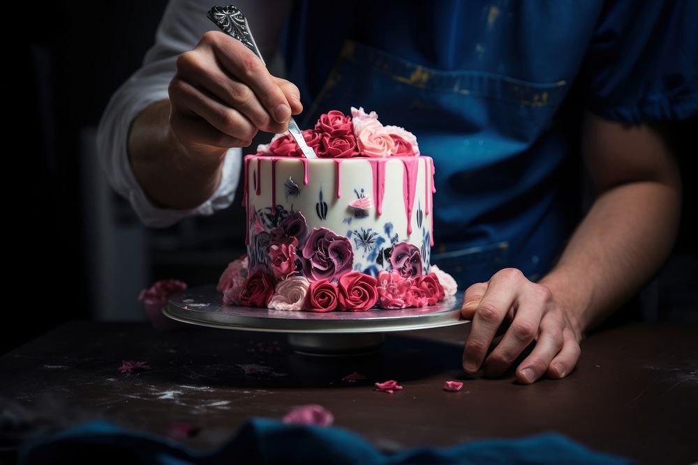 Decorating a cake dessert person food. AI generated Image by rawpixel.