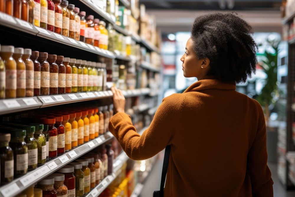 Supermarket looking store shelf. 