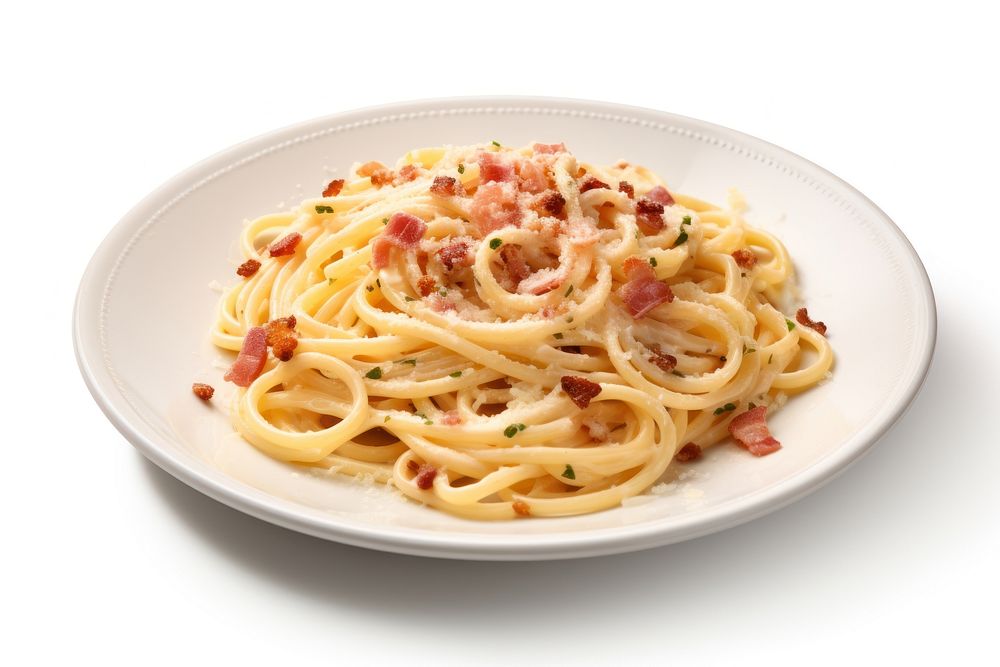 Carbonara pasta plate spaghetti food. AI generated Image by rawpixel.