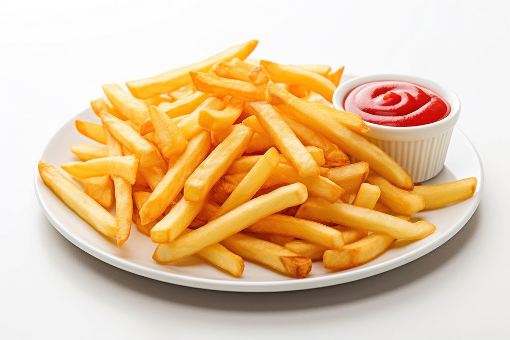 Fries ketchup plate food. 