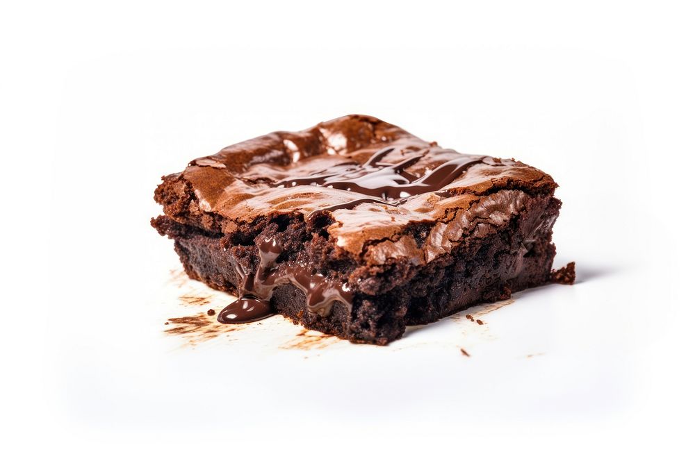 Gooey chocolate brownie dessert food white background. AI generated Image by rawpixel.