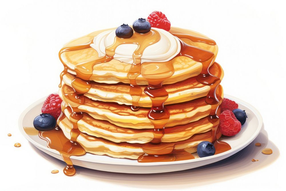 Pancake stacks dessert cream berry. AI generated Image by rawpixel.