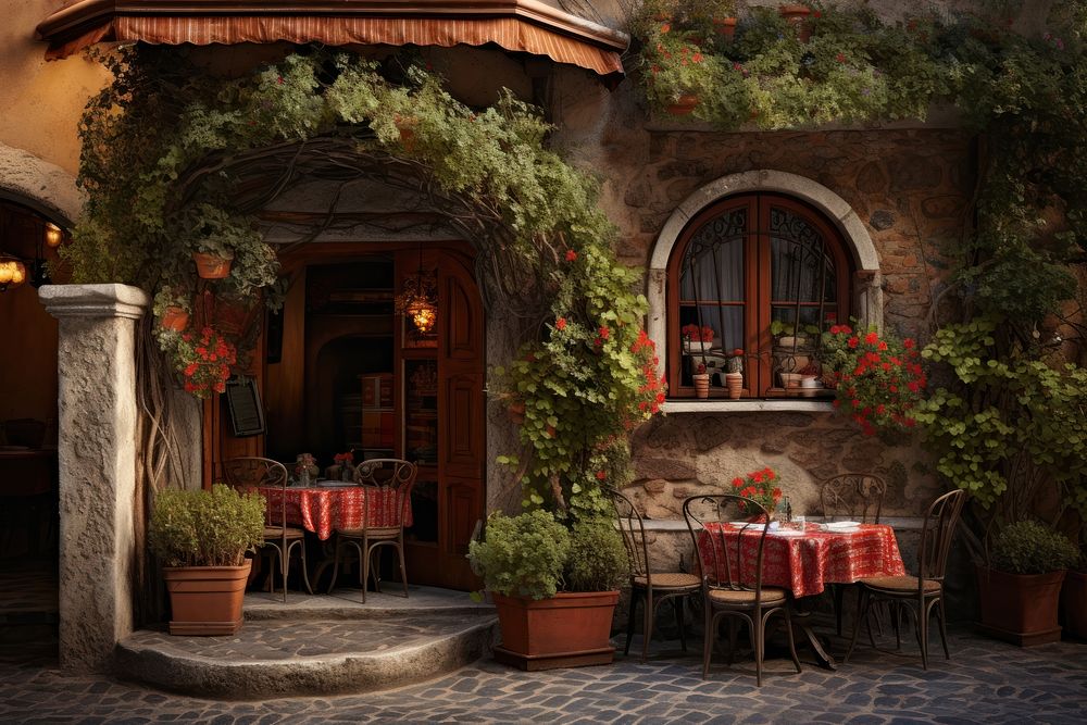 Restaurant architecture hacienda building. 