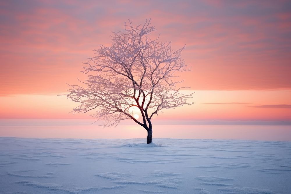 Beautiful sunrise winter landscape outdoors horizon. 