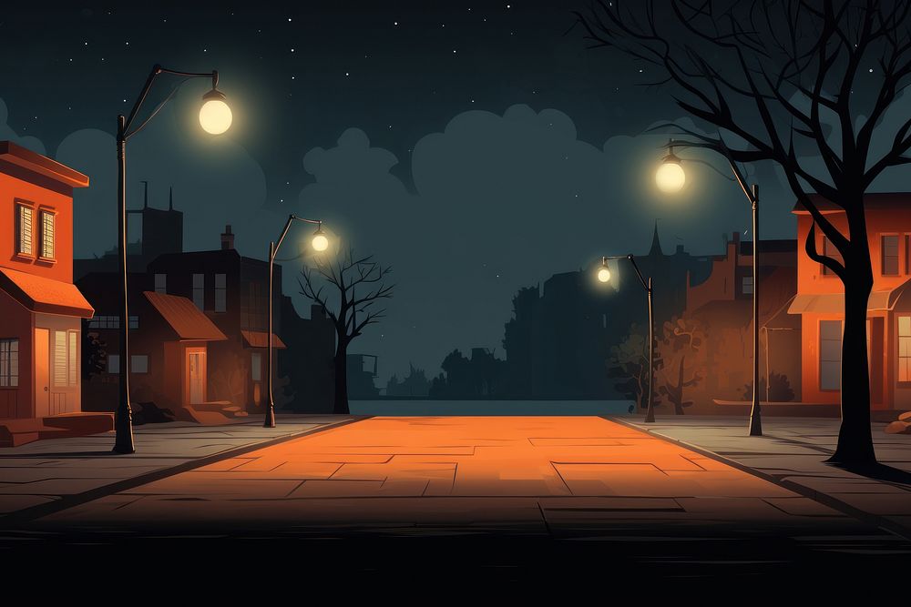 Neighborhood sidewalk night outdoors. AI generated Image by rawpixel.