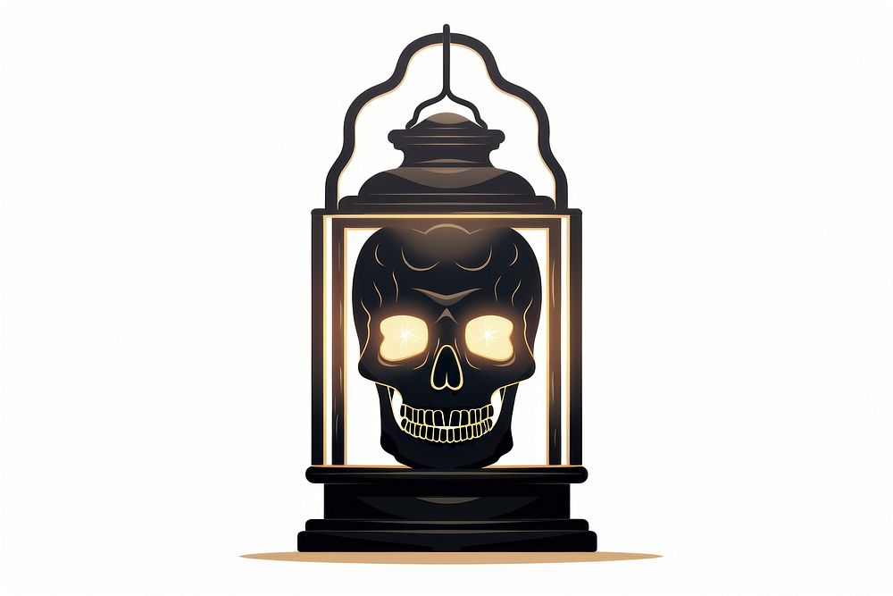 Lantern skull lamp white background. 