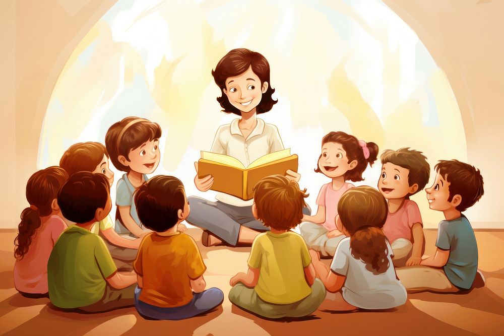 Teacher telling story child kid togetherness. AI generated Image by rawpixel.