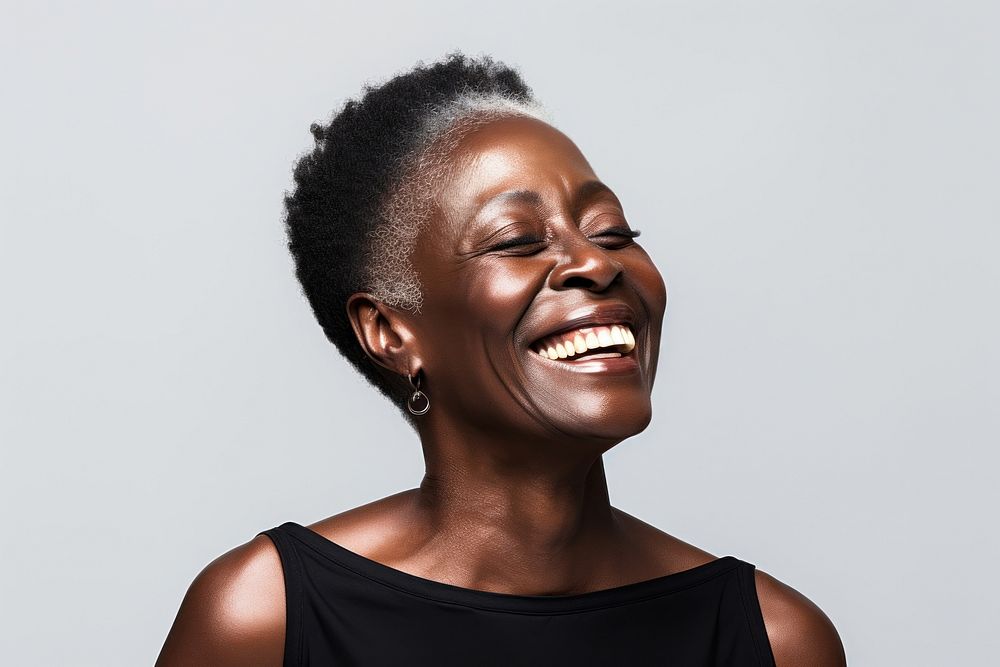 Black woman Old adult laughing. AI generated Image by rawpixel.