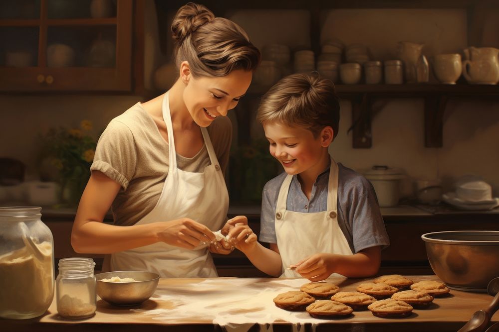 Baking cookies adult child food. AI generated Image by rawpixel.
