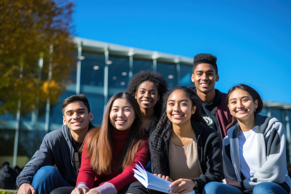 Diverse students outdoors adult blue. AI generated Image by rawpixel.