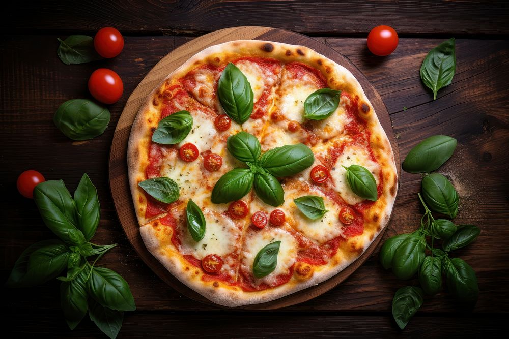 Margherita pizza pepperoni basil food. 